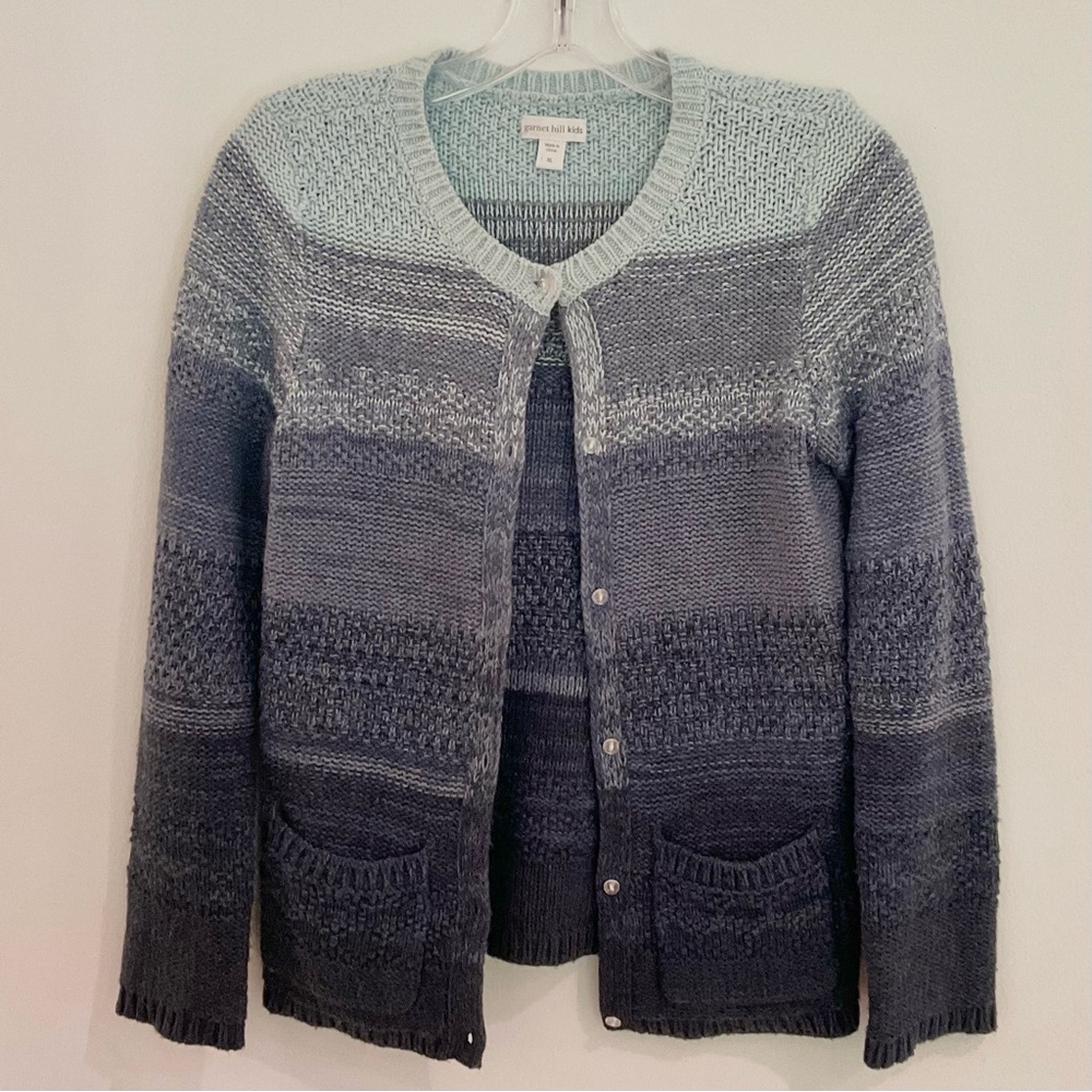 Garnet Hill Kids Ombre Knit Cardigan in Mint to Dark Blue